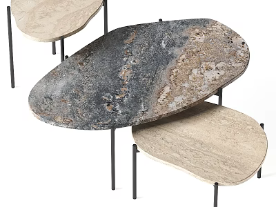 Modern Elegant Desk With Oval Marble Tabletop And Sleek Metal Legs Design 3d model