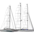 Two Large Sailboats With White Sails and Tall Masts in Elegant Design