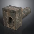 Vintage Industrial Equipment with Square Main Body Grilled Opening and Cylindrical Section