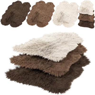 Soft Fluffy Square Rugs In Brown And White Colors Stacked For Home Decor 3d model