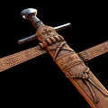 Ancient Wooden Measuring Tools With Intricate Carved Patterns And Crossed Design