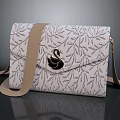 Women's Crossbody Bag With Leaf Pattern White Background Black Swan Buckle Beige Strap