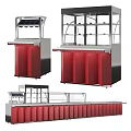 Commercial Equipment Red Silver Display Counters With Open Glass Design And Service Tops