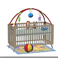 Wooden Baby Crib With Arch Toy Mobile Colorful Toys Plush And Play Mat