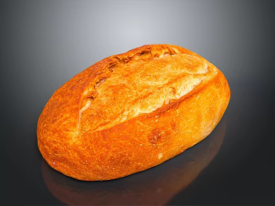 Freshly Baked Golden Bread With Cracked Crusty Surface On Black Background 3d model