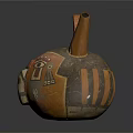 Traditional Ceramic Vessel With Two Handles And Orange Brown Decorative Patterns 3d model