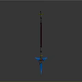 Fantasy Spear Weapon With Long Shaft Golden Tip And Blue Accents