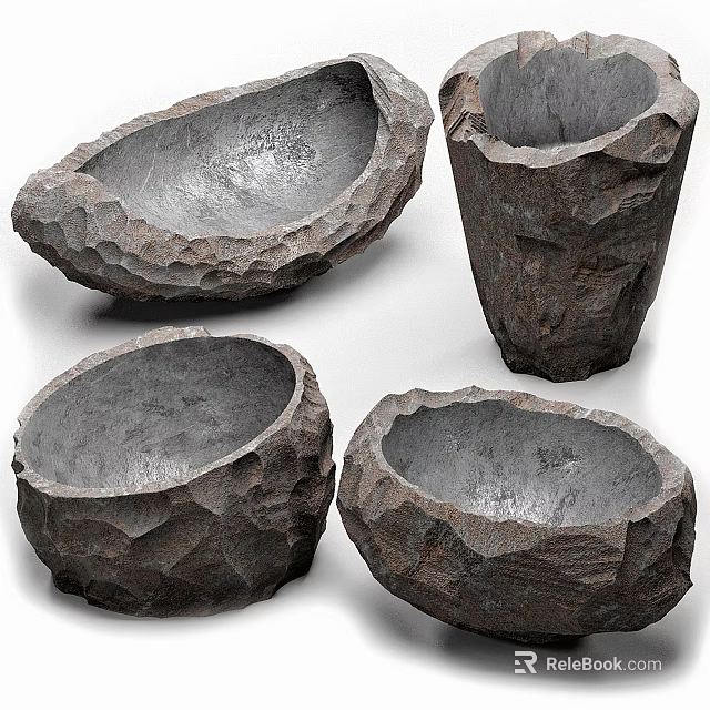 Rustic Stone Textured Tableware Set With Four Pieces 3d model 