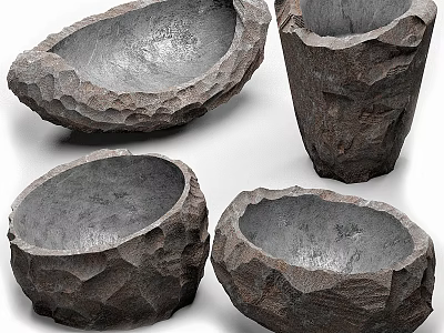 Rustic Stone Textured Tableware Set With Four Pieces 3d model
