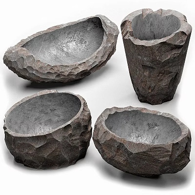 Rustic Stone Textured Tableware Set With Four Pieces 3d model