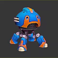Blue And Orange Biomorphic Robot Character With Mechanical Legs And Shiny Reflective Surface