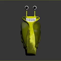 Yellow Snail With Big Eyes And Green Spiral Shell On Gray Background