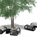 Outdoor Sofa with Wicker Black Frame Light Cushions and Coffee Table Under Large Tree