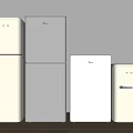Various Stylish Retro Modern Refrigerators Freezers In Gray Wall Wood Floor