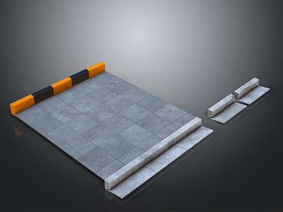 Gray Square Platform With Orange And Black Blocks And Gray Step Like Objects 3d model