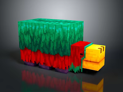 Pixelated Animal Character With Green Top Red Body And Yellow Head In Cartoon Style 3d model