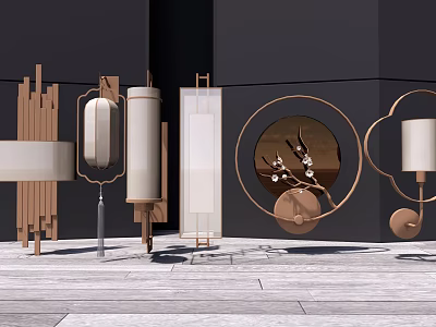 Modern Chinese Style Wall Lamps With Metal And Wooden Frames And Plum Blossom Design 3d model