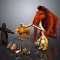 Ice Age Cartoon Characters Including Mammoth Sloth Sabertooth Bear And Small Animals Standing Together 3d model
