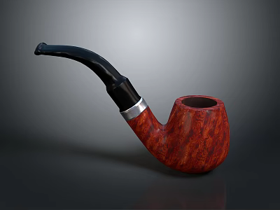 Elegant Red Wood Grain Pipe With Black Mouthpiece And Silver Band 3d model
