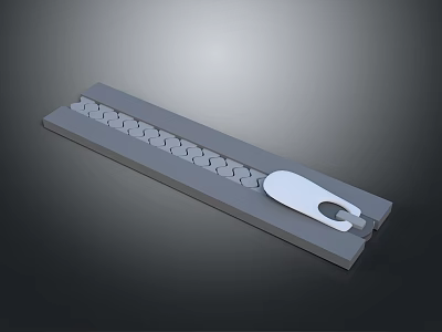 Gray Zipper With Serrated Teeth And White Slider On Gray Background 3d model