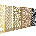 Decorative Room Dividers With Floral Leaf And Geometric Patterns In Gold And Black