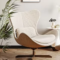 Modern Upholstered Accent Chair With Ottoman Side Table And Potted Plant In Living Interior