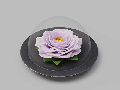 Home Decorative Glass Dome Covering Purple Paper Rose On Black Plate 3d model