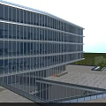 Modern Multi Storey Glass Office Building Exterior With Lawn Staircase And Roadway