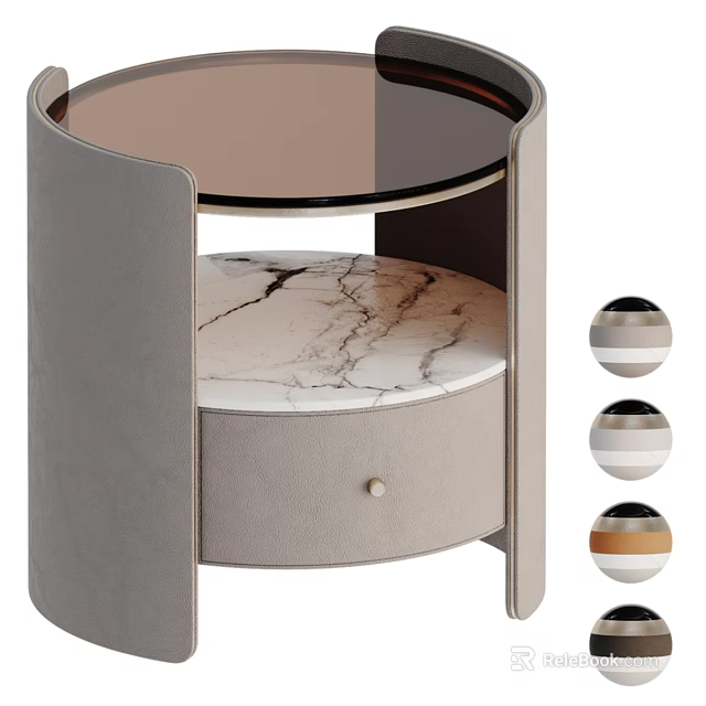 Light Luxury Modern Round Dresser With Marble Top And Soft Upholstered Storage Drawer 3d model 