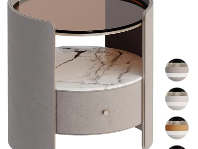 Light Luxury Modern Round Dresser With Marble Top And Soft Upholstered Storage Drawer 3d model