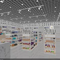 Spacious Well Lit Retail Store With Grid Ceiling And Colorful Product Shelves