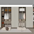 Modern Walk-in Closet Interior Design With Glass Door Cabinets Hanging Clothes And Open Shelves