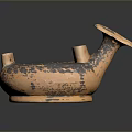 Ceramic Sculpture Carving With Brown Black Weathered Texture Circular Base And Horn Shaped Opening