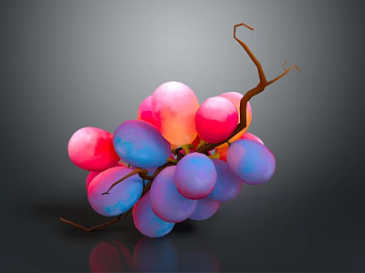 Fresh Red And Purple Grapes With Green Vine On Dark Background 3d model