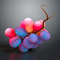 Fresh Red And Purple Grapes With Green Vine On Dark Background