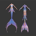 Colorful Mermaid Models With Decorative Upper Bodies And Shiny Tails