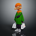 Game And Movie Character In Orange Beanie Green Coat Holding Shopping Bags With White Sneakers
