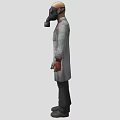 Game Movie Character Wearing Gas Mask With Bloody Lab Coat Holding Gun