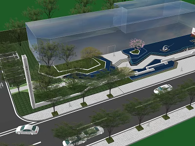 Modern Garden Landscape Design With Green Trees Water Features And Pathways 3d model