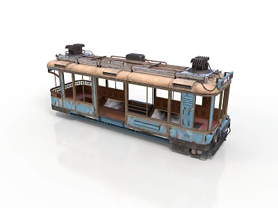 Vintage Tram With Retro Design Blue And Brown Carriage Windows Seats And Roof Equipment 3d model