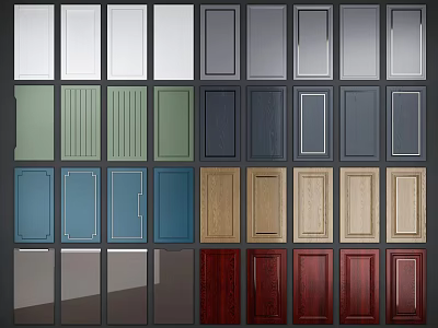Assorted Colored Cabinet Doors Featuring Diverse Panel Styles And Finishes 3d model