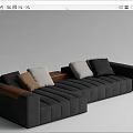 Light Dark Gray Sectional Sofa With Striped Design Brown Leather Armrests Multi Colored Cushions 3d model