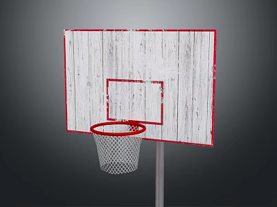 Wooden Basketball Backboard With Red Border Red Hoop White Net And Metal Stand Sports Equipment 3d model