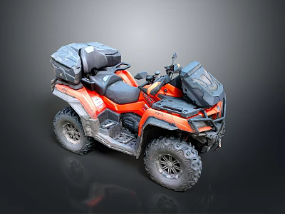 Orange ATV Four Wheel Drive Vehicle With Luggage Rack Storage Box And Off Road Tires 3d model