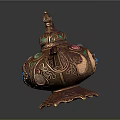 Ornate Copper Genie Lamp With Colorful Gemstones And Intricate Carvings