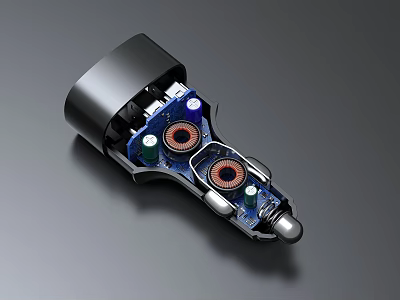 Internal Structure of Mobile Digital Component with Blue Circuit Board Copper Coils and Black Casing 3d model