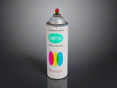 Vintage Compton White Spray Paint Can With Red Yellow Blue Circles Design 3d model