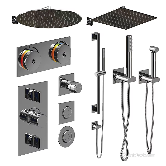 Modern Shower System With Handheld Sprayer Overhead Head And Control Valves 3d model 