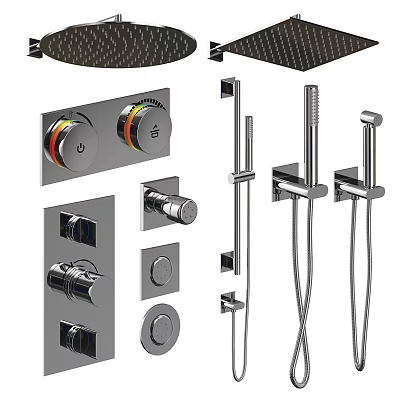 Modern Shower System With Handheld Sprayer Overhead Head And Control Valves 3d model