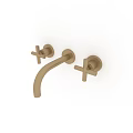Golden Two Handle Faucet With Cross Shaped Handles And Brass Finish For Bathroom Sink